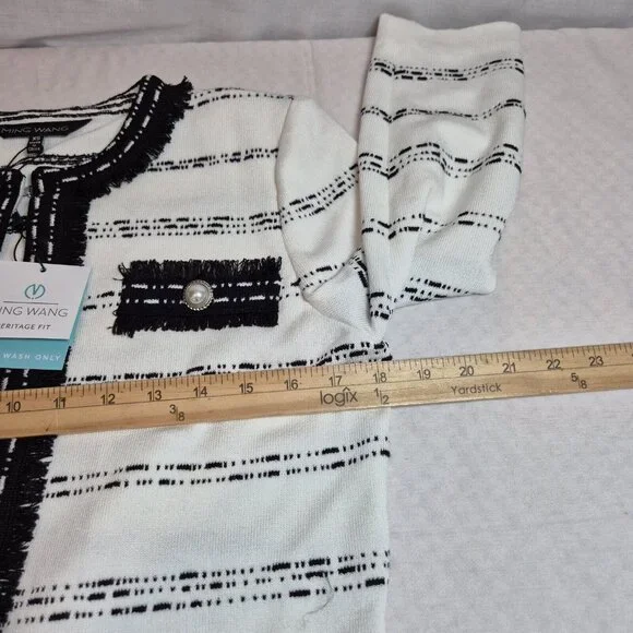 Ming Wang Women's Size XS Striped Blazer Jacket Black White ¾ Sleeve (42) - Picture 10 of 15